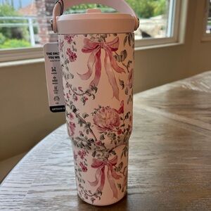 Hydrapeak Pink Ribbons Floral Tumbler Water Bottle Valentines Mothers Day 32 oz